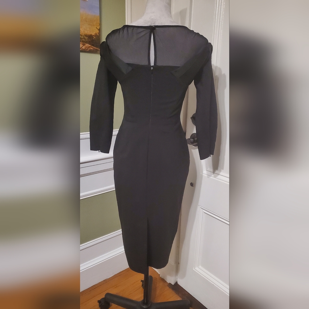 Karen Millen structured off-shoulder illusion sleeves LBD black dress sz 6 - Picture 7 of 12